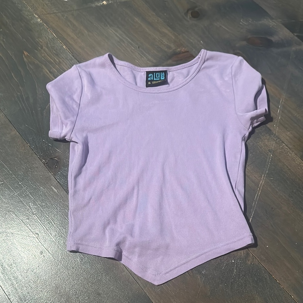 Purple Short Sleeve Tee with Asymmetrical Hem